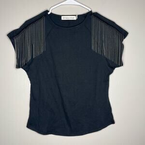 Rebecca Minkoff Designer Black Beaded Bang Tee Shirt Womens Size Small